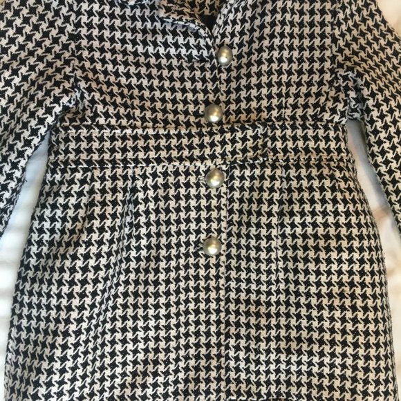 Girls Houndstooth Winter Warm Coat Jacket Wool Buttons Size Medium Black White - Picture 4 of 13